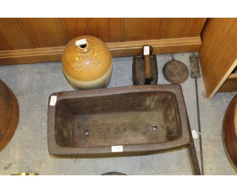 Stoneware plant trough, flagon, Dalli flat iron