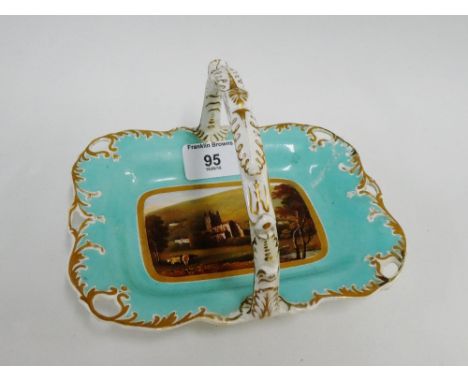 Worcester basket with turquoise border and finely painted view of Malvern, signed by Enoch Doe, (handle and rim crack restore