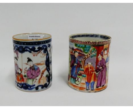 Two canton enamel export ware tankards (with damages), tallest 12cm high, (2) 