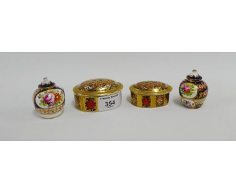 Two Royal Crown Derby 'Old Imari' patterned oval trinket box and covers, largest 8cm long, and a pair of Crown Staffordshire 