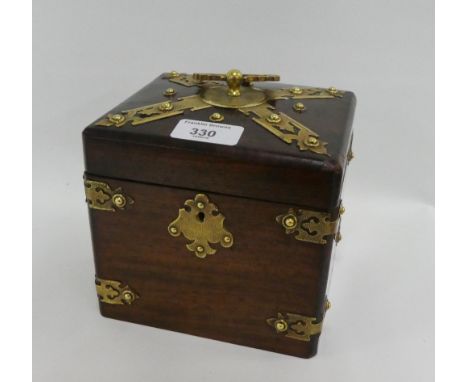 Brass mounted tea caddy, 15 x 15cm