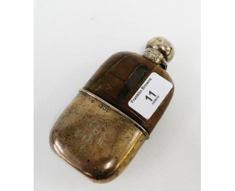 Victorian silver mounted, glass and leather covered hip flask by William Hutton & Sons Ltd, London, 1897, 14cm high  