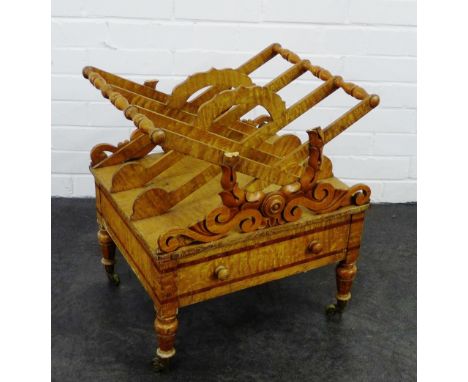 Light burr wood Canterbury with brass castors, (a/f), 55 x 48cm