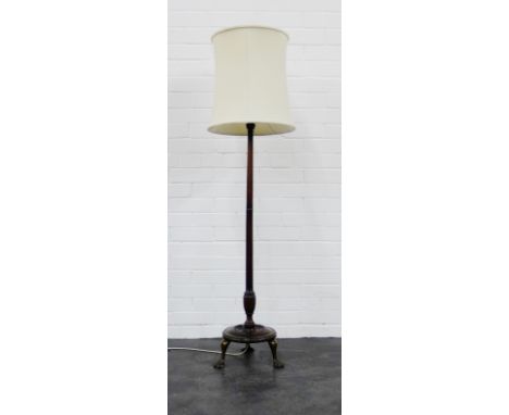Mahogany standard lamp and shade, 144cm