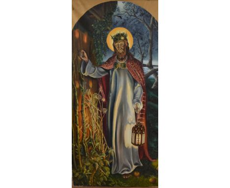 Tebroc (20th century) an oil painting entitled 'The Light of the World', in the style of Holman Hunt, 91 x 45cm, not framed, 