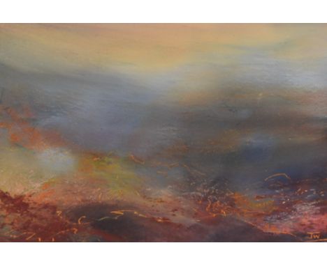 Jane Wallwork, (contemporary), four mixed media paintings, On the Edge, Lichen, Summit, and Evening Light, initialled and att