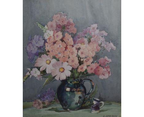 A Bracken (British 20th century) watercolours, still life study, signed lower right, within a card mount, gilt frame uder gla