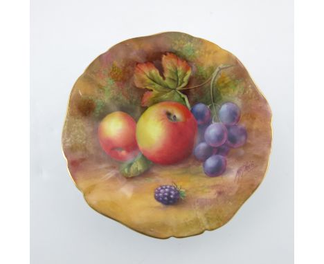Horace Price for Royal Worcester, a fruit painted dish, 1941, circular lobed and footed form, decorated with apples, grapes a