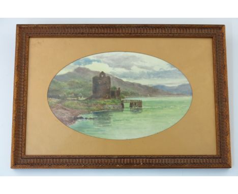 Ester Lewis for Doulton Lambeth, Carrick Catle, Lock Goil, a painted ceramic plaque, titled and signed verso, printed mark, 2