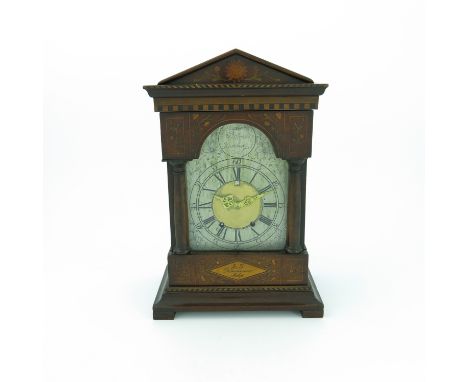 Alexander Bohme, Hamburg, a 19th Century mahogany bracket clock, of architectural form with pediment, marquetry and parquetry