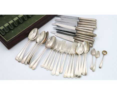 A George VI silver part canteen of cutlery and flatware, Elkington and Co., Birmingham 1938, Old English pattern, including s