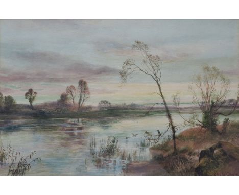 Charles Henry C. Baldwyn, Royal Worcester artist (British, 1859-1943), a river scene, signed l.r., watercolour, 30 by 45cm, f
