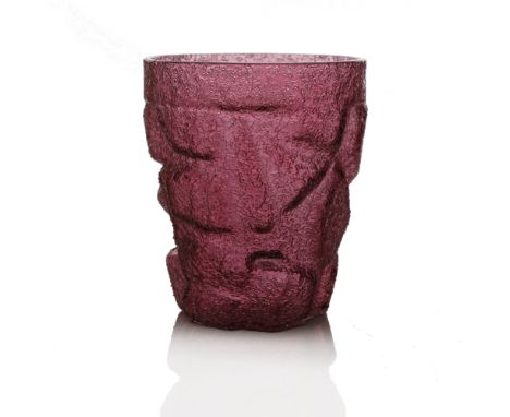 Koloman Moser for Loetz (attributed), a Secessionist ruby crackle glass vase, circa 1900, high relief rusticated and crackled