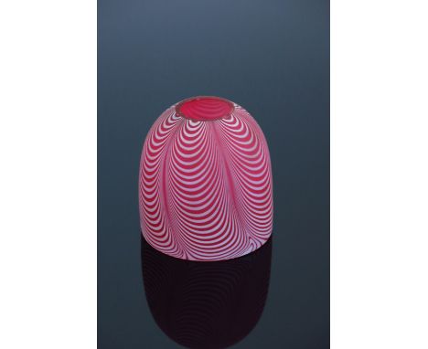 A Nailsea Verre Moire glass fairy lamp shade, combed opaque over ruby domed form, 8cm diameter, 3cm opening, 8cm high