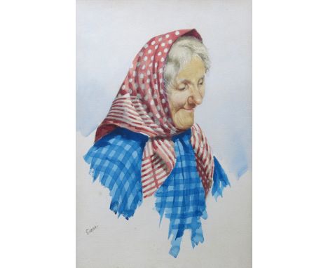 Gianni (Italian, 20th Century), portraits of an elderly lady wearing a white spotted headscarf, two of a toothless man and a 