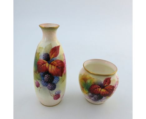 Kitty Blake for Royal Worcester, a fruit painted vase, elongated baluster form, painted with blackberries, flower and leaves,