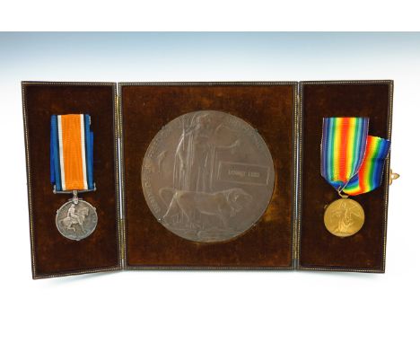 First World War casualty group, awarded to Sergeant Lowry Lees, British War Medal and Victory Medal and Memorial Plaque (5514