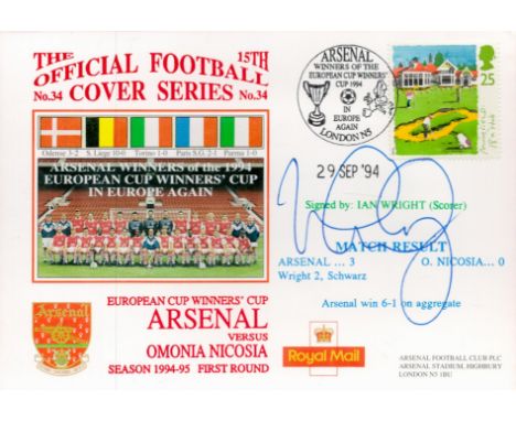 Ian Wright signed Arsenal v Omonia Nicosia European Cup Winners 1994-95 Dawn FDC PM Arsenal Winners of the European Cup Winne