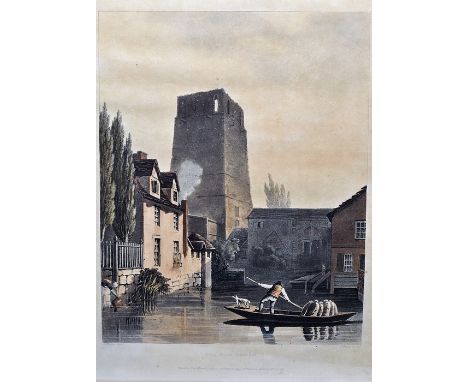 Augustus Charles Pugin (1762 - 1832) coloured etching March 1814 The Old Tower framed 38cm x 45cm 