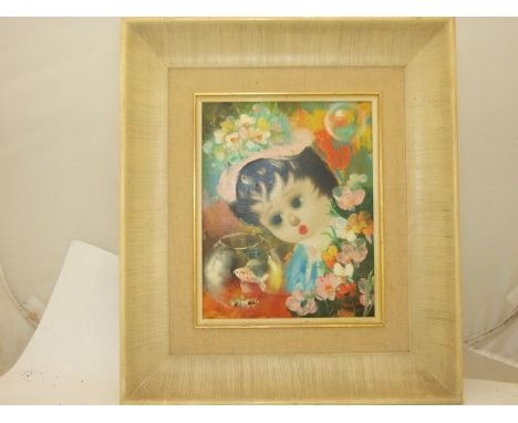 PONCINI PARIS SIGNED OIL PORTRAIT OF A GIRL 1950'S