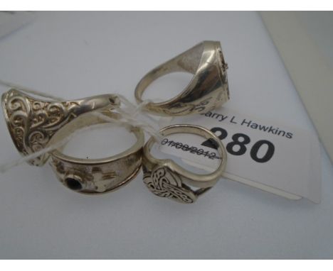 4 CELTIC DESIGN SILVER RINGS