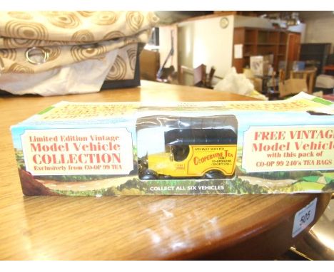 2 Brooke Bond Bump and Go cars Samantha &amp; Mr Shifter , CO-OP 99 Tea Van , 2 Old Timer Pull Backs &amp; Yesteryear Smiths 