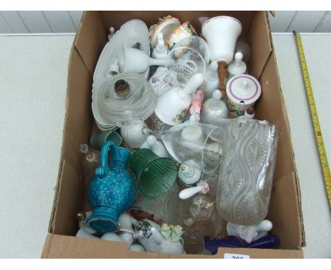 A LARGE COLLECTION OF CERAMIC AND GLASS BELLS ETC