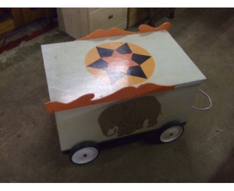 Vintage Wooden Toy Box on wheels with lift off lid 19 x 30 inches 15 tall