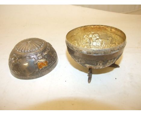 WHITE METAL EASTERN ORNAMENTAL GLOBE TRINKET BOX