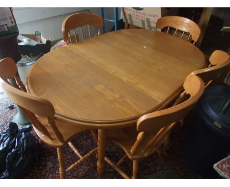 Extending Dining Table 63 inches fully extended 40 inches closed 40 inches wide 29 tall &amp; 5 Stick Back Chairs