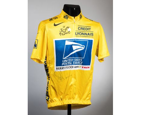 A Lance Armstrong signed 2004 Tour De France yellow jersey,
signature in black marker pen, United States Postal Services and 