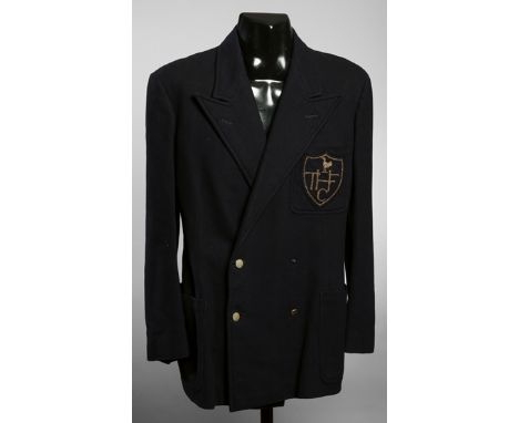A Tottenham Hotspur 1950s club blazer,
by Fred Wade of London, navy blue wool, embroidered breast pocket badge with gilt-wire