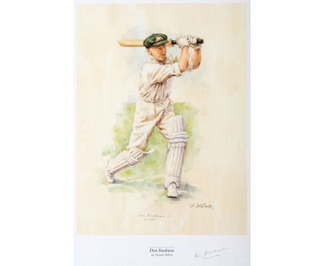 A Sir Don Bradman signed limited edition Terence Gilbert print,
the artwork signed in the lower margin, the reverse of the fr