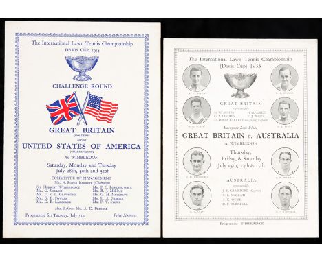 A very scarce pair of early 1930s Great Britain Davis Cup programmes plus a period and related poster,
the first programme is