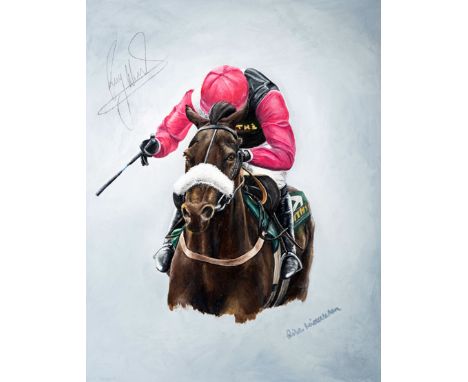 Lisa Middleton (contemporary)
BIG BUCKS WITH RUBY WALSH UP
signed by the artist and by the jockey, oil on board, 50 by 40cm.,