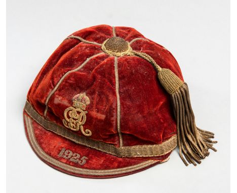 Wick Powell: a red Army international rugby cap 1925,
inscribed 1925, named inside W.C. Powell, Army Cap 1925; sold together 