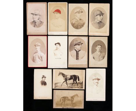 A group of ten cartes-de-visite of Victorian jockeys,
including named portraits of George Fordham, Tom Cannon (x 2), Charlie 