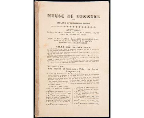 A racecard for the 1892 House of Commons Point to Point Steeplechase,
"to be ridden by Members of the House of Commons in Hun