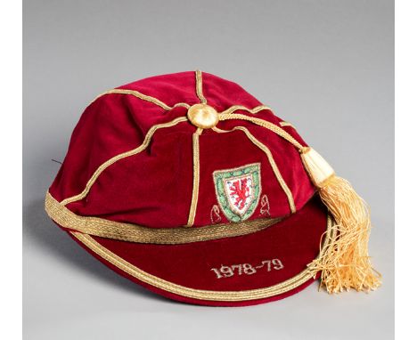 Robbie James's Wales international debut cap 1978-79,
red, inscribed 1978-79

This is James's first senior cap and covers ix 