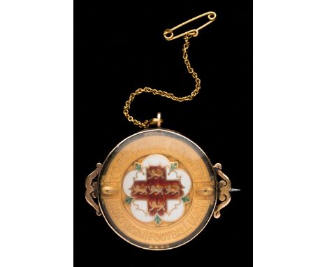 A 15ct. gold and enamel Yorkshire County Cup rugby medal awarded to Tom Broadley,
the obverse inscribed YORKSHIRE COUNTY (NOR