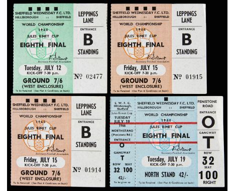 Four tickets for matches played at Hillsborough at the 1966 World Cup,
all 1/8th finals, West Germany v Switzerland 12th July