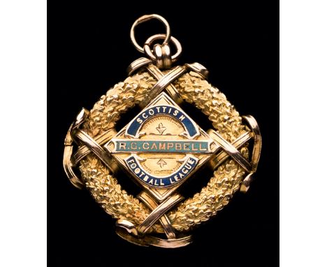 A 15ct. gold & enamel Scottish Football League Championship medal season 1911-12 awarded to Robert Gordon Campbell of Rangers