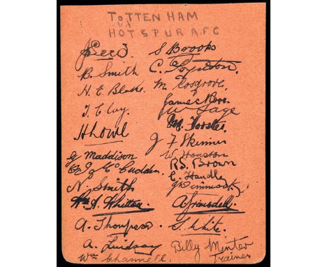 The autographs of the Tottenham Hotspur 1922-23,
on a page removed from an album, first-team & reserves, 26 signatures in ink