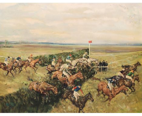 A signed Michael Lyne print "The Grand National, Canal Turn, 1965".
mounted, ready for framing; sold together with a John Kin