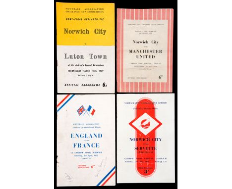 12 Norwich City 1950s programmes,
including Festival of Britain v Servette 12.5.51, FAC3 v Arsenal 12.1.52, Norfolk and Norwi