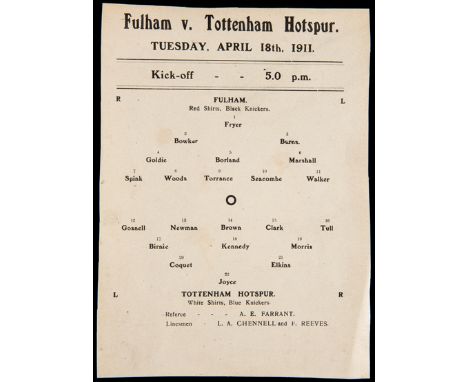 Fulham v Tottenham Hotspur single-sheet reserves programme 18th April 1911,

