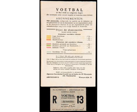 A ticket for the Italy v Uruguay semi-final match in the football competition at the Amsterdam 1928 Olympic Games,
a standing