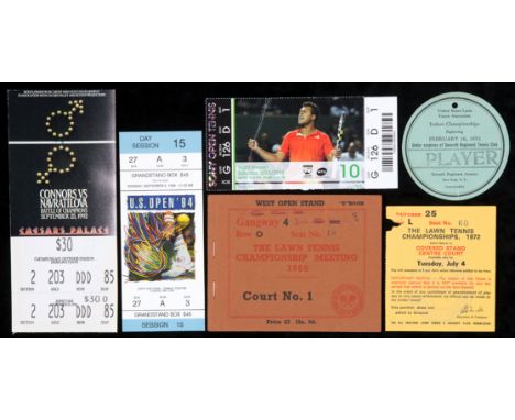 94 tennis tickets,
mostly from the modern era, 9 US Open, 5 Wimbledon, 1966 Wimbledon ticket booklet with 1 unused issue, 12 