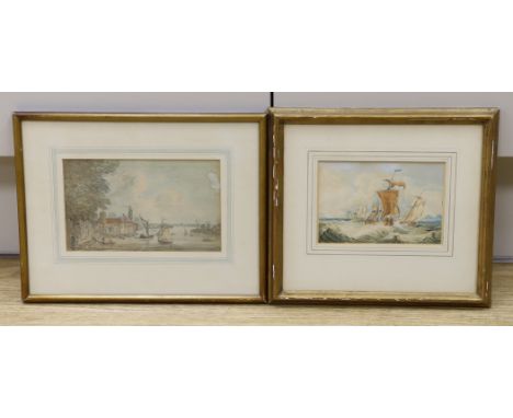 George Perfect Harding (1780-1853) , watercolour, Shipping off the coast, signed and dated 1829, 9 x 13cm and a watercolour s