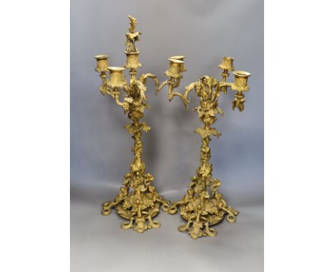 A pair of Victorian ormolu 4-light candelabra with vineous stems - 56cm tall